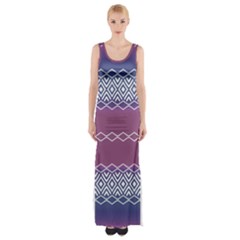 Purple Blue And White Aztec Thigh Split Maxi Dress