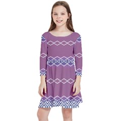 Purple Blue And White Aztec Kids  Quarter Sleeve Skater Dress by FloraaplusDesign