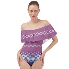 Purple Blue And White Aztec Off Shoulder Velour Bodysuit  by FloraaplusDesign