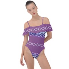 Purple Blue And White Aztec Frill Detail One Piece Swimsuit by FloraaplusDesign