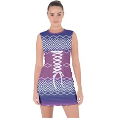 Purple Blue And White Aztec Lace Up Front Bodycon Dress by FloraaplusDesign