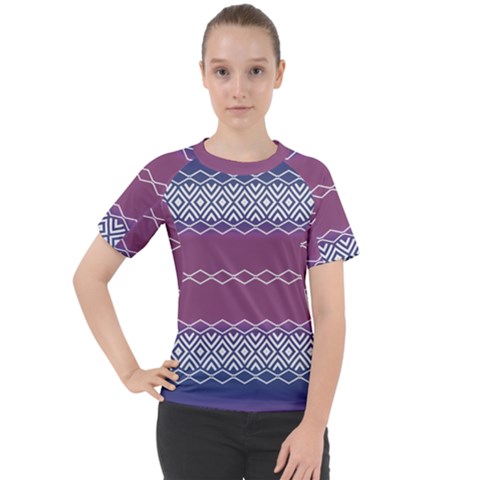 Purple Blue And White Aztec Women s Sport Raglan Tee by FloraaplusDesign