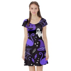 Halloween Party Seamless Repeat Pattern  Short Sleeve Skater Dress