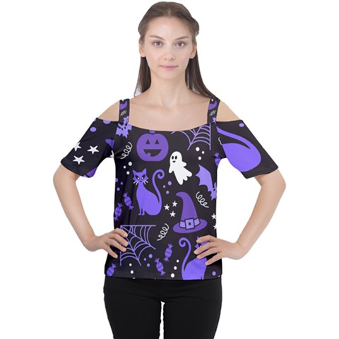 Halloween Party Seamless Repeat Pattern  Cutout Shoulder Tee by KentuckyClothing