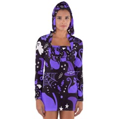 Halloween Party Seamless Repeat Pattern  Long Sleeve Hooded T-shirt by KentuckyClothing