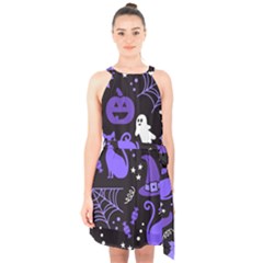 Halloween Party Seamless Repeat Pattern  Halter Collar Waist Tie Chiffon Dress by KentuckyClothing