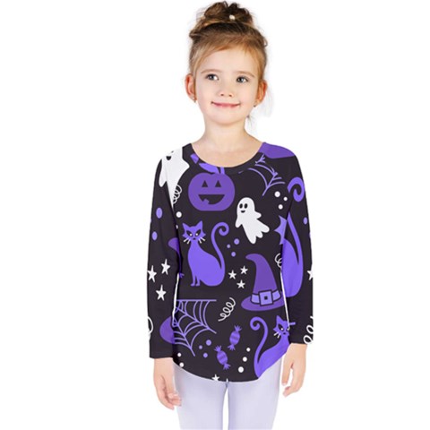 Halloween Party Seamless Repeat Pattern  Kids  Long Sleeve Tee by KentuckyClothing