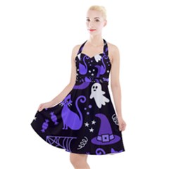 Halloween Party Seamless Repeat Pattern  Halter Party Swing Dress  by KentuckyClothing