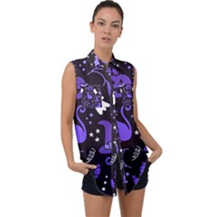 Halloween Party Seamless Repeat Pattern  Sleeveless Chiffon Button Shirt