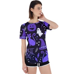 Halloween Party Seamless Repeat Pattern  Perpetual Short Sleeve T-shirt by KentuckyClothing