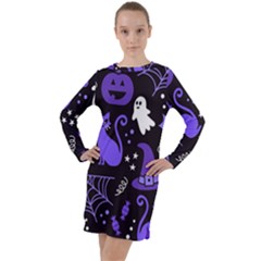 Halloween Party Seamless Repeat Pattern  Long Sleeve Hoodie Dress