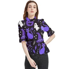 Halloween Party Seamless Repeat Pattern  Frill Neck Blouse