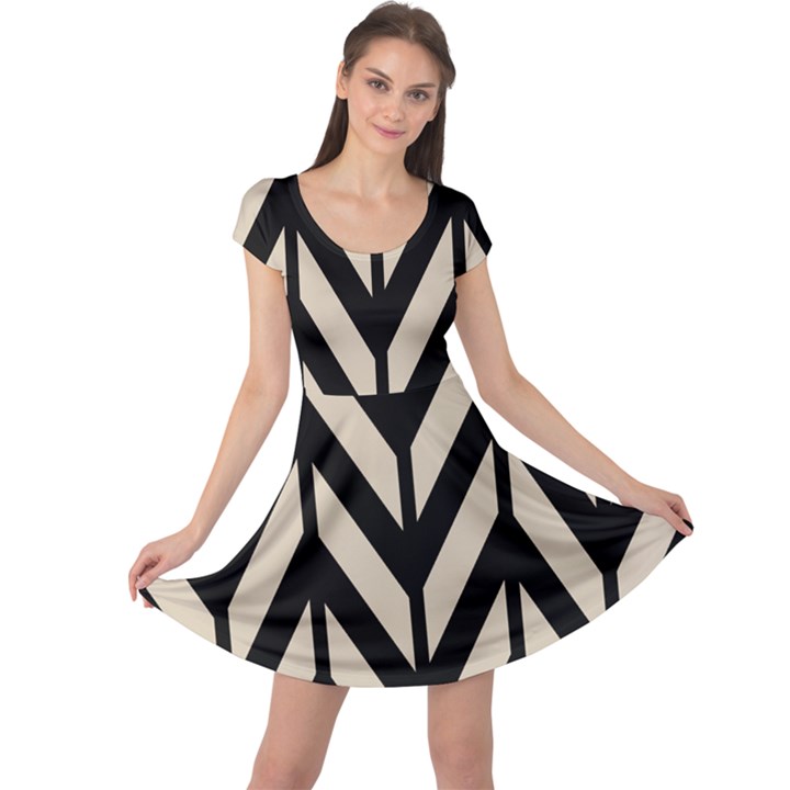 Chevrons Beige/Noir Cap Sleeve Dress