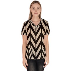 Chevrons Beige/noir Women s V-neck Scrub Top by kcreatif