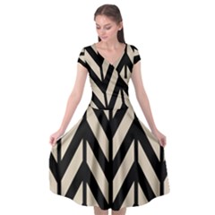 Chevrons Beige/noir Cap Sleeve Wrap Front Dress by kcreatif