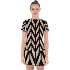 Chevrons Beige/noir Drop Hem Mini Chiffon Dress by kcreatif