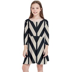 Chevrons Beige/noir Kids  Quarter Sleeve Skater Dress by kcreatif