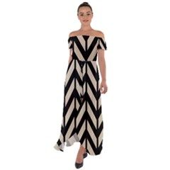 Chevrons Beige/noir Off Shoulder Open Front Chiffon Dress by kcreatif