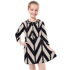 Chevrons Beige/noir Kids  Quarter Sleeve Shirt Dress by kcreatif