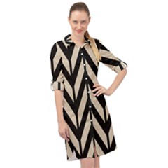 Chevrons Beige/noir Long Sleeve Mini Shirt Dress by kcreatif