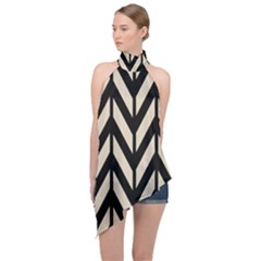 Chevrons Beige/noir Halter Asymmetric Satin Top by kcreatif