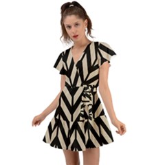 Chevrons Beige/noir Flutter Sleeve Wrap Dress by kcreatif