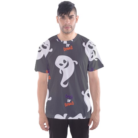 Halloween Ghost Trick Or Treat Seamless Repeat Pattern Men s Sport Mesh Tee by KentuckyClothing