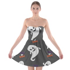 Halloween Ghost Trick Or Treat Seamless Repeat Pattern Strapless Bra Top Dress