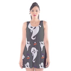 Halloween Ghost Trick Or Treat Seamless Repeat Pattern Scoop Neck Skater Dress by KentuckyClothing