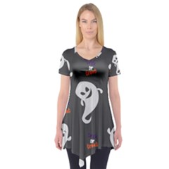 Halloween Ghost Trick Or Treat Seamless Repeat Pattern Short Sleeve Tunic  by KentuckyClothing