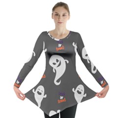 Halloween Ghost Trick Or Treat Seamless Repeat Pattern Long Sleeve Tunic  by KentuckyClothing