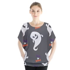 Halloween Ghost Trick Or Treat Seamless Repeat Pattern Batwing Chiffon Blouse