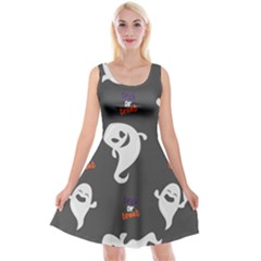 Halloween Ghost Trick Or Treat Seamless Repeat Pattern Reversible Velvet Sleeveless Dress