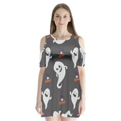 Halloween Ghost Trick Or Treat Seamless Repeat Pattern Shoulder Cutout Velvet One Piece