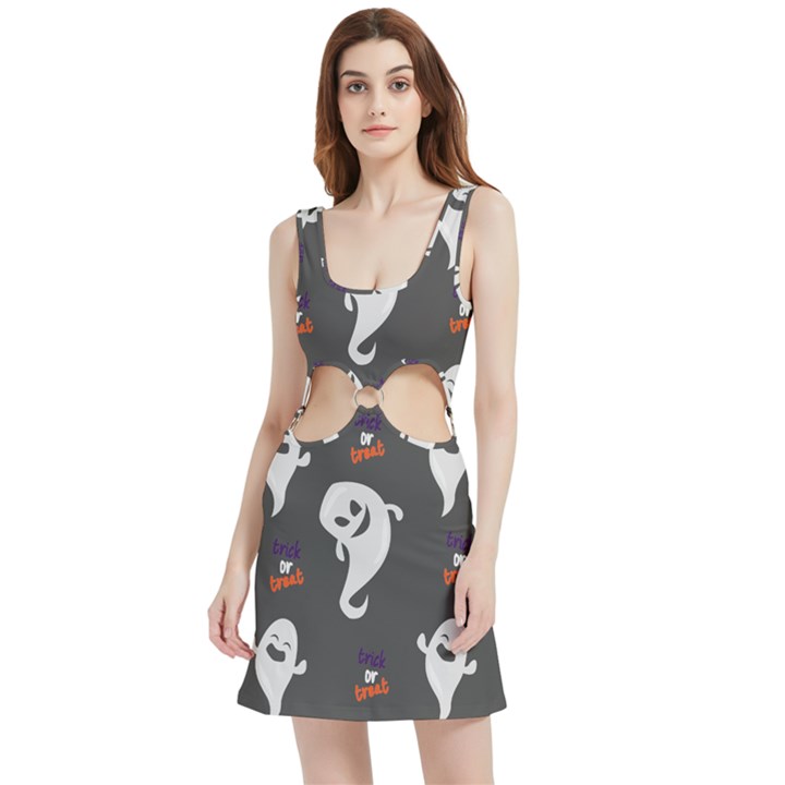 Halloween Ghost Trick or Treat Seamless Repeat Pattern Velvet Cutout Dress