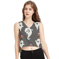 Halloween Ghost Trick Or Treat Seamless Repeat Pattern V-neck Cropped Tank Top by KentuckyClothing