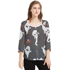 Halloween Ghost Trick Or Treat Seamless Repeat Pattern Chiffon Quarter Sleeve Blouse by KentuckyClothing