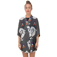 Halloween Ghost Trick Or Treat Seamless Repeat Pattern Half Sleeve Chiffon Kimono