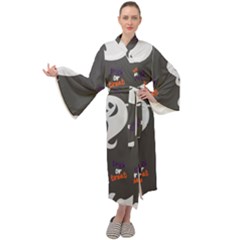 Halloween Ghost Trick Or Treat Seamless Repeat Pattern Maxi Velour Kimono