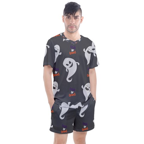 Halloween Ghost Trick Or Treat Seamless Repeat Pattern Men s Mesh Tee And Shorts Set by KentuckyClothing