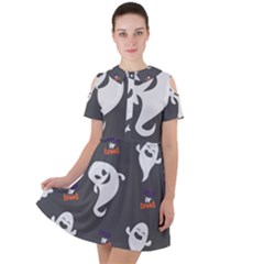 Halloween Ghost Trick Or Treat Seamless Repeat Pattern Short Sleeve Shoulder Cut Out Dress  by KentuckyClothing