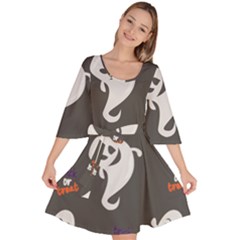 Halloween Ghost Trick Or Treat Seamless Repeat Pattern Velour Kimono Dress by KentuckyClothing