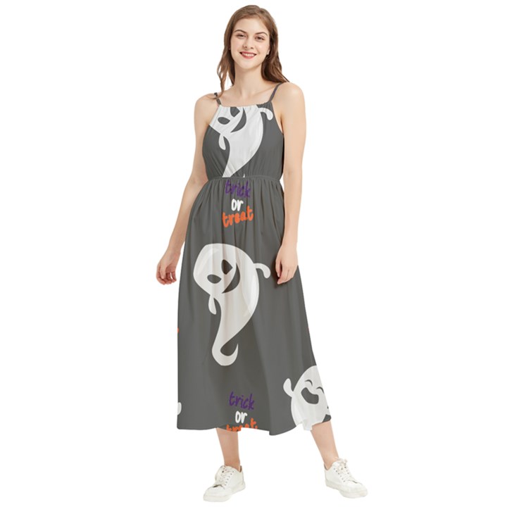 Halloween Ghost Trick or Treat Seamless Repeat Pattern Boho Sleeveless Summer Dress