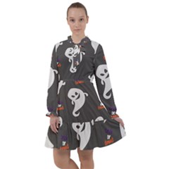 Halloween Ghost Trick Or Treat Seamless Repeat Pattern All Frills Chiffon Dress by KentuckyClothing