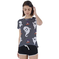 Halloween Ghost Trick Or Treat Seamless Repeat Pattern Short Sleeve Foldover Tee