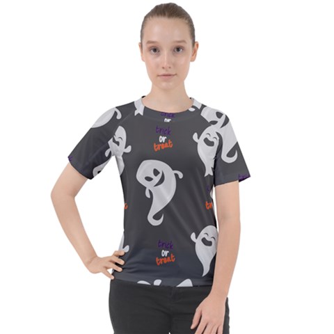 Halloween Ghost Trick Or Treat Seamless Repeat Pattern Women s Sport Raglan Tee by KentuckyClothing