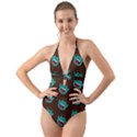 Frankenstein Halloween Seamless Repeat Pattern  Halter Cut-Out One Piece Swimsuit View1