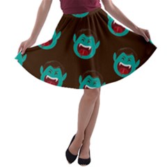 Frankenstein Halloween Seamless Repeat Pattern  A-line Skater Skirt by KentuckyClothing