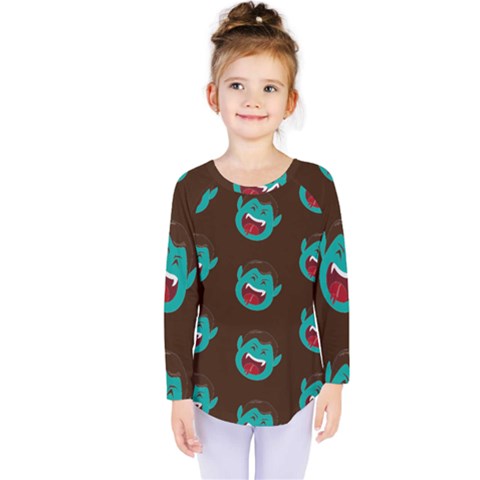 Frankenstein Halloween Seamless Repeat Pattern  Kids  Long Sleeve Tee by KentuckyClothing