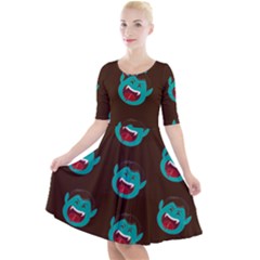 Frankenstein Halloween Seamless Repeat Pattern  Quarter Sleeve A-line Dress by KentuckyClothing